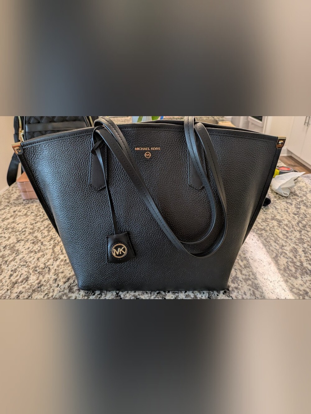 Michael Kors Black Pebbled Leather Tote with Gold Accents